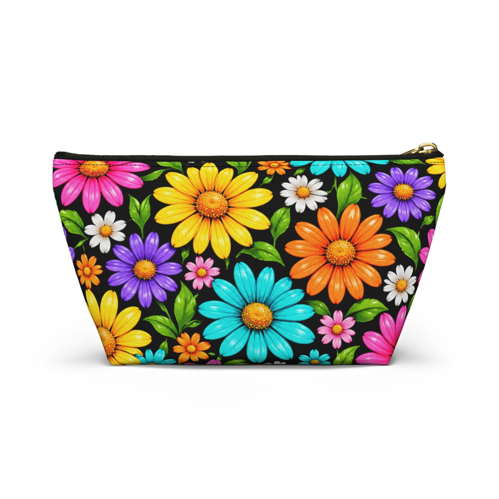 Floral Daisy Accessory Pouch — Colorful T-Bottom Makeup Bag