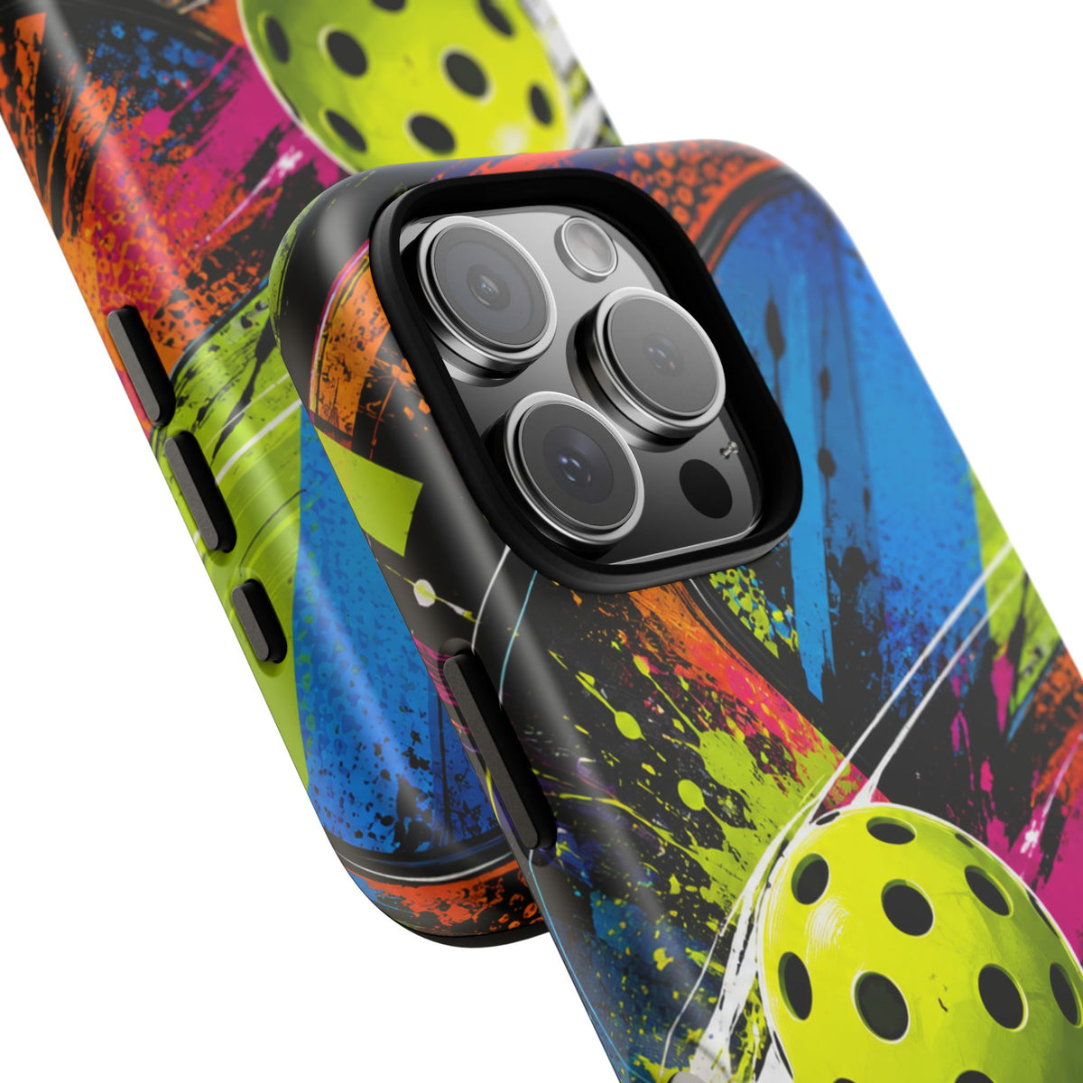 Pickleball Phone Case – Neon Paddle & Ball Splash Tough Case