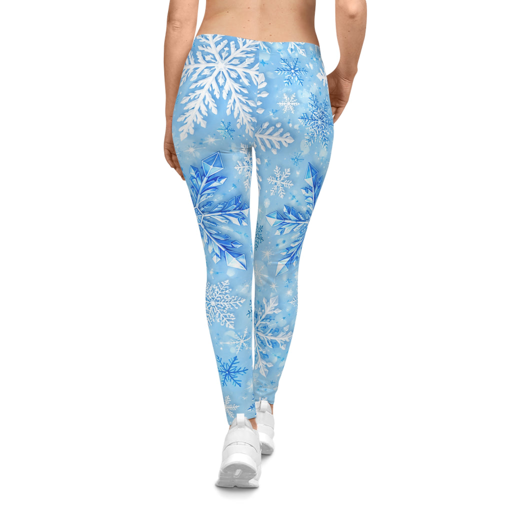 Winter Snowflake Leggings — Blue Holiday All-Over Print