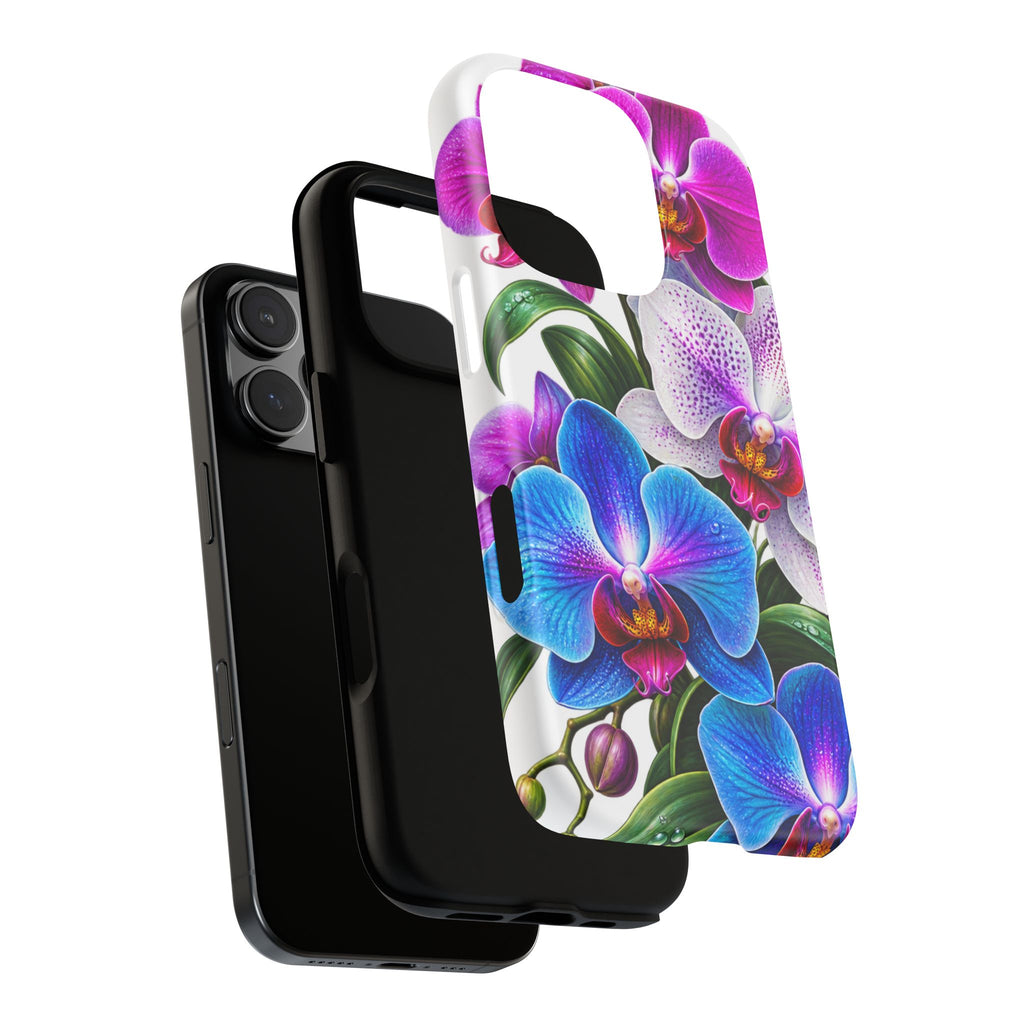 Orchid Floral Tough Phone Case – Vibrant Blue & Pink Orchid Protective Cover