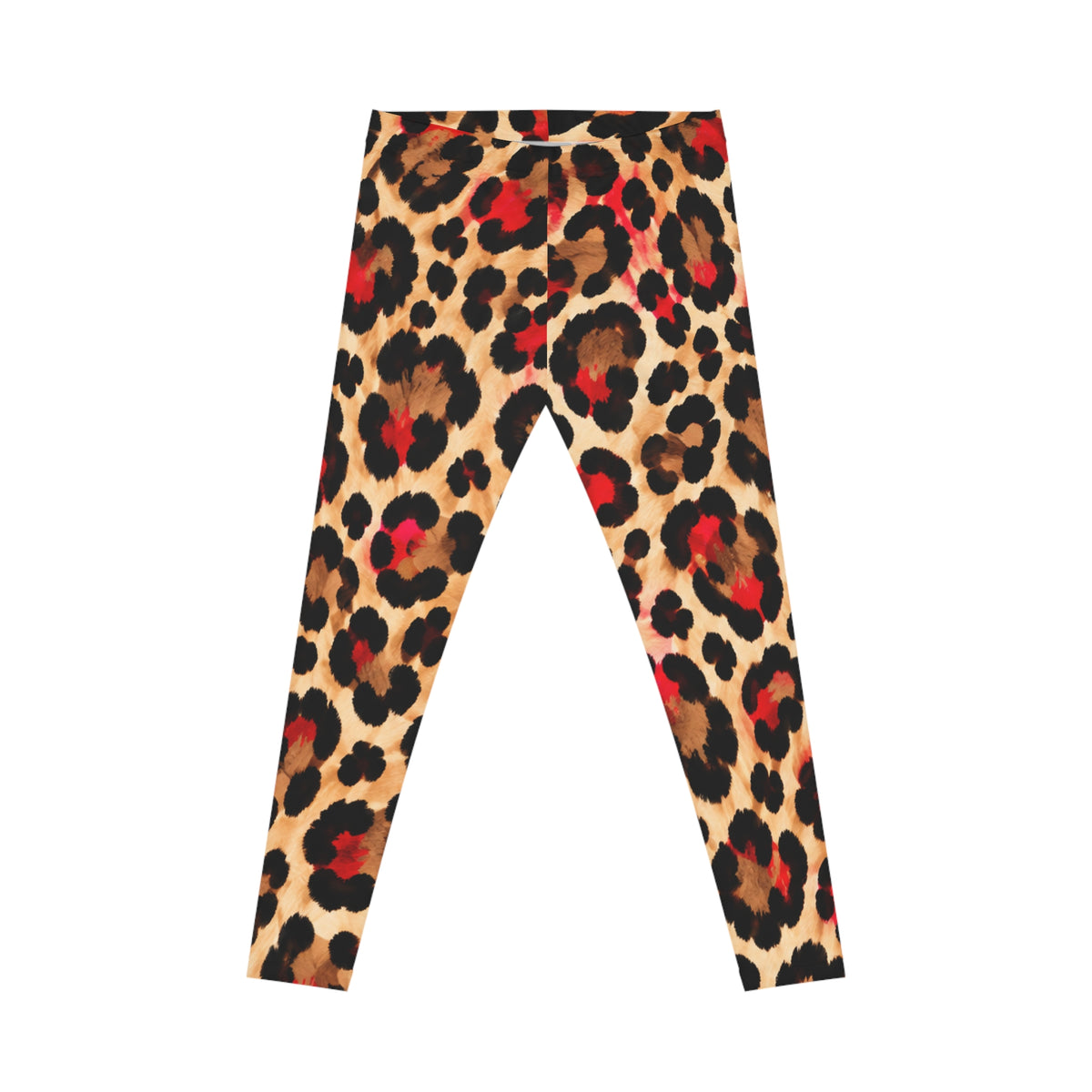 Leopard Print Women's Leggings – Bold Red & Tan Animal Pattern
