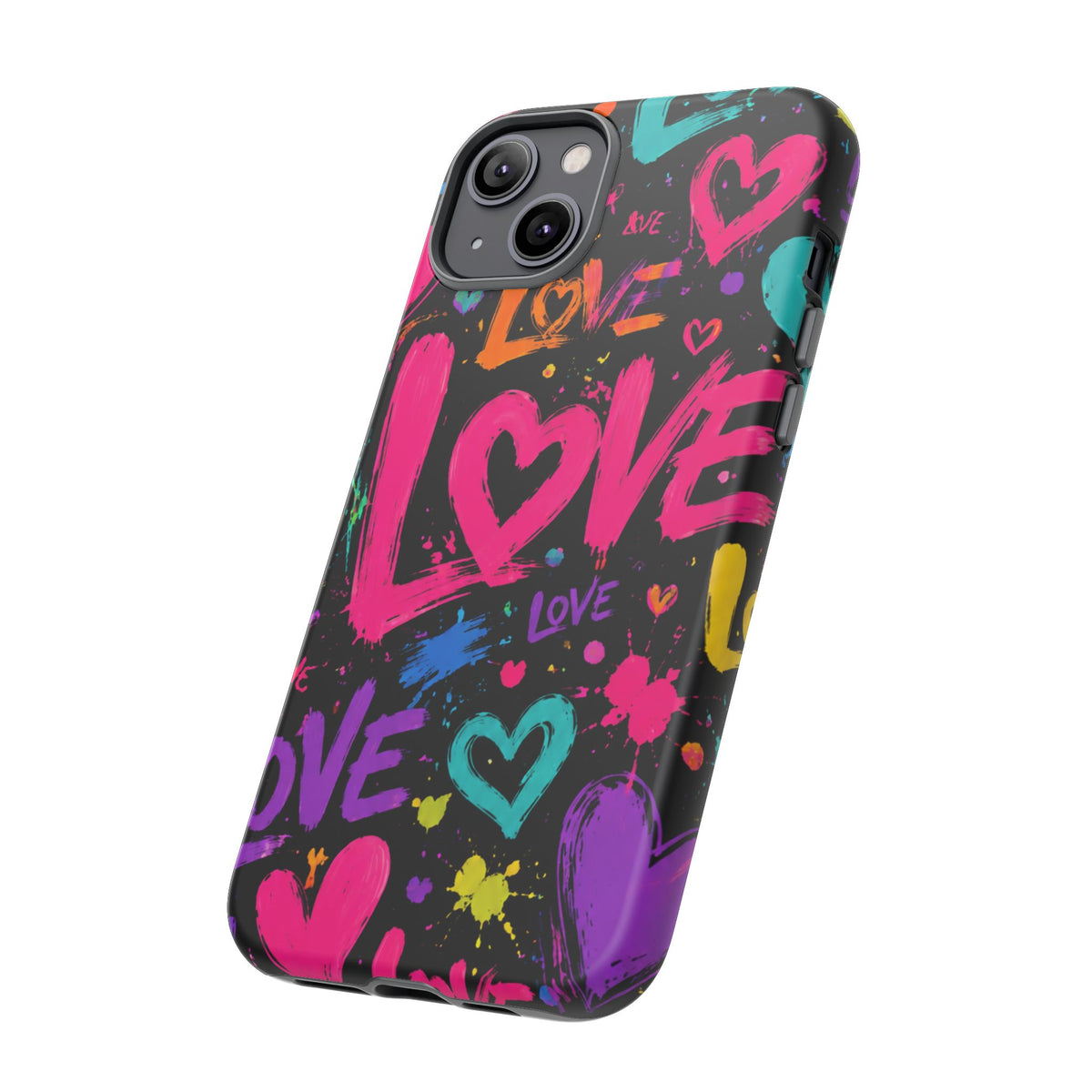 Phone Case — Neon Graffiti "Love" Hearts Protective Tough Case