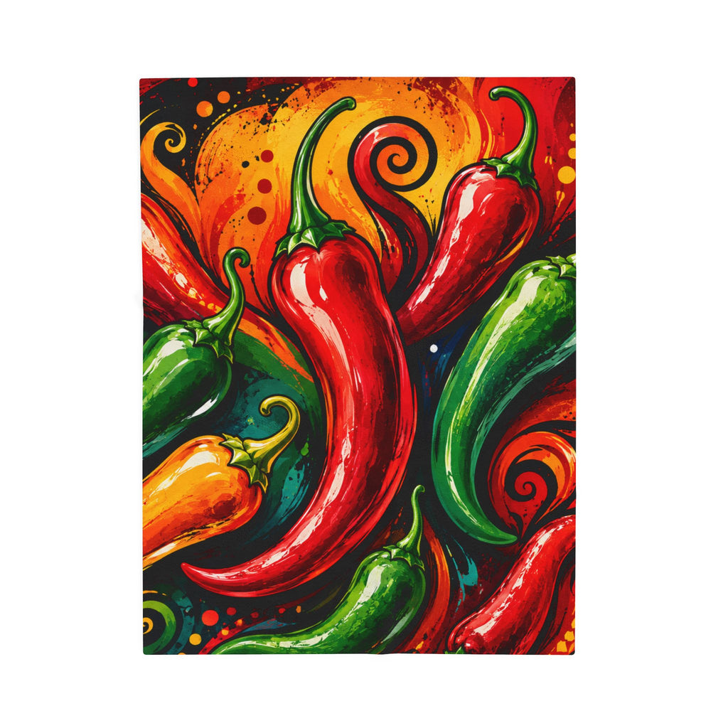 Spicy Chili Pepper Velveteen Plush Blanket – Vibrant Southwestern Pepper Print Throw