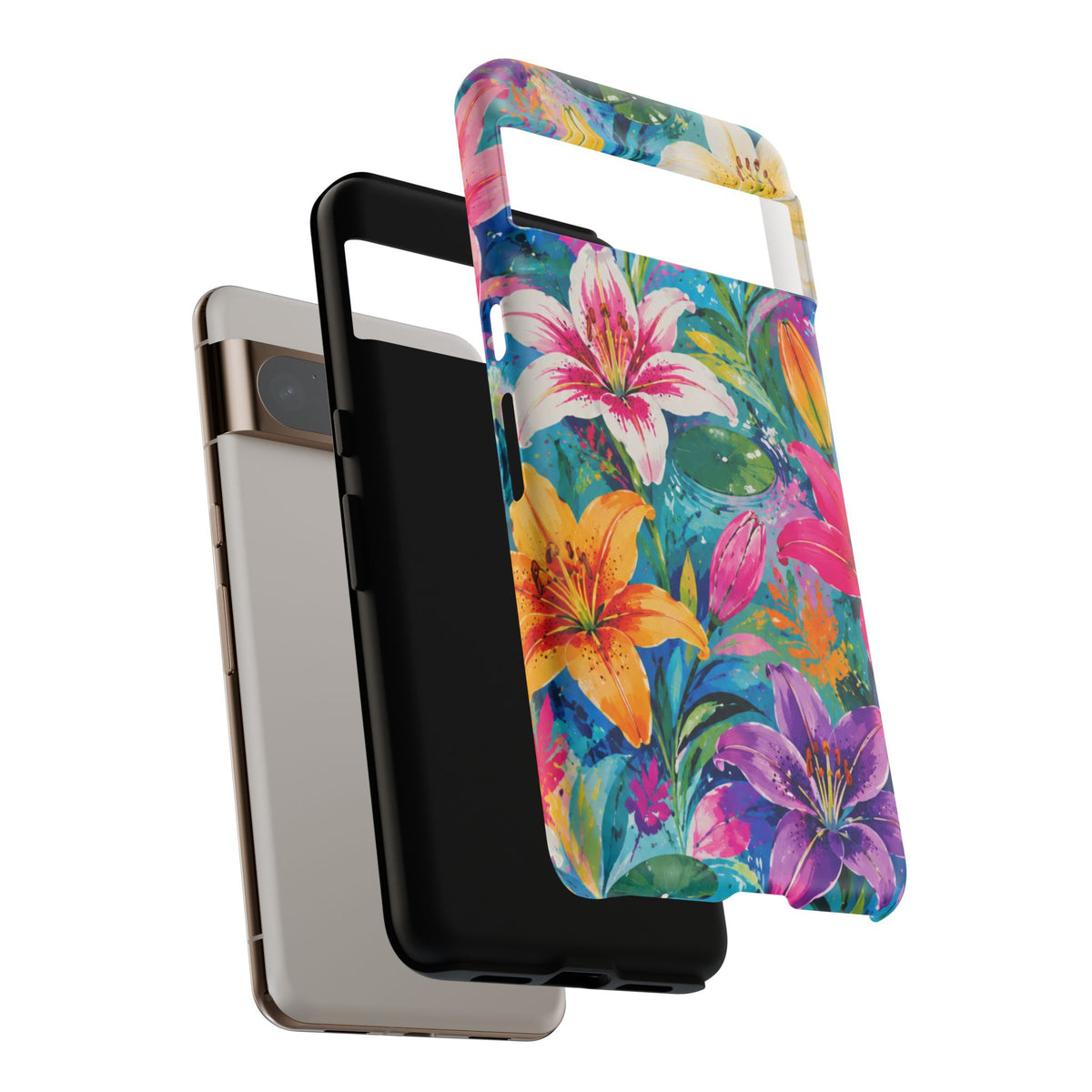 Floral Lily Tough Phone Case — Colorful Tropical Flower Protective Cover