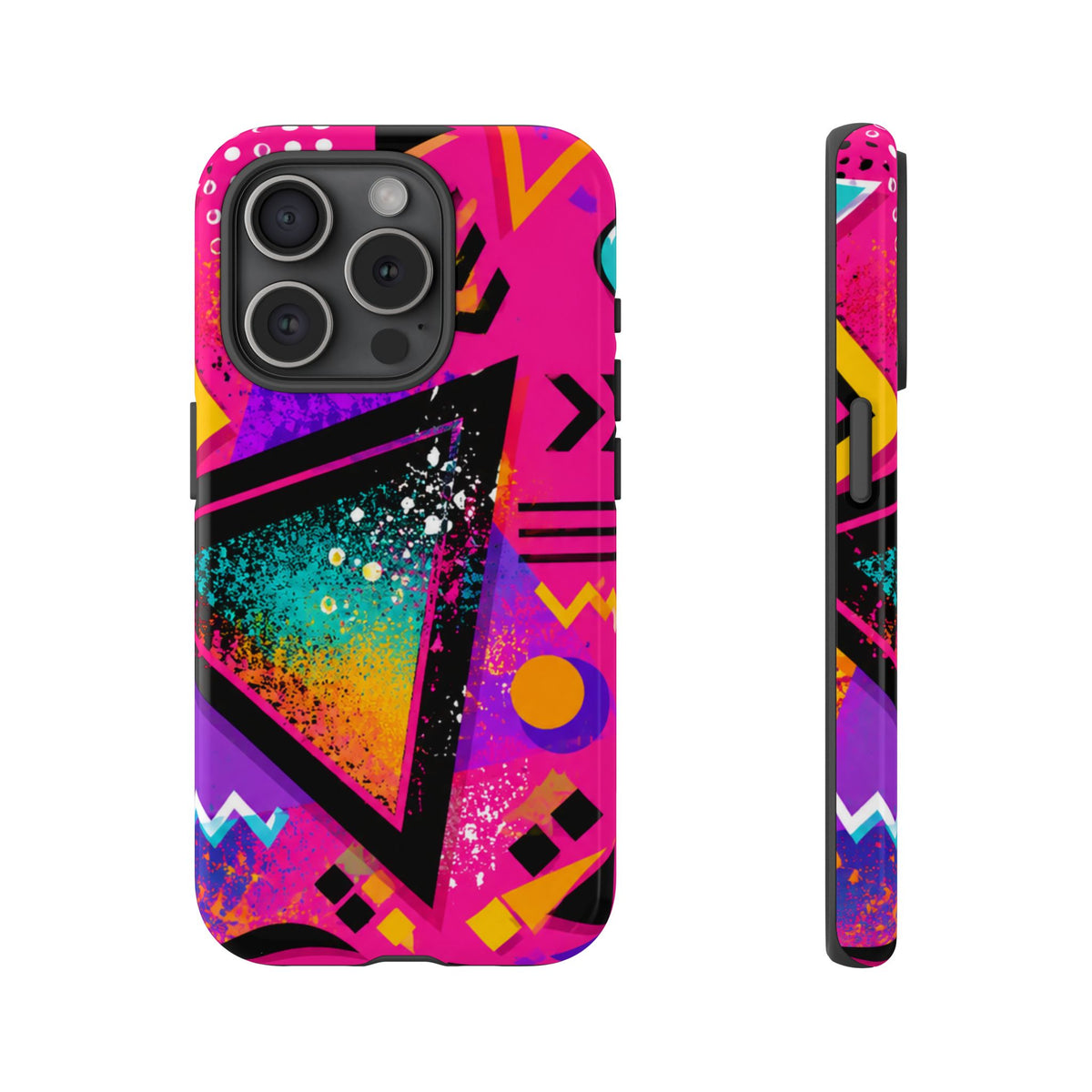 Retro 80s Geometric Phone Case — Neon Triangle Tough Case