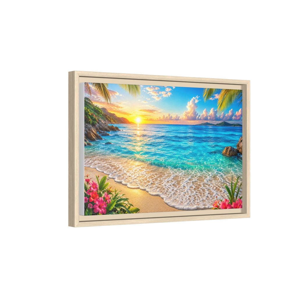 Framed Beach Sunset Matte Canvas Wall Art — Tropical Ocean Sunrise Decor