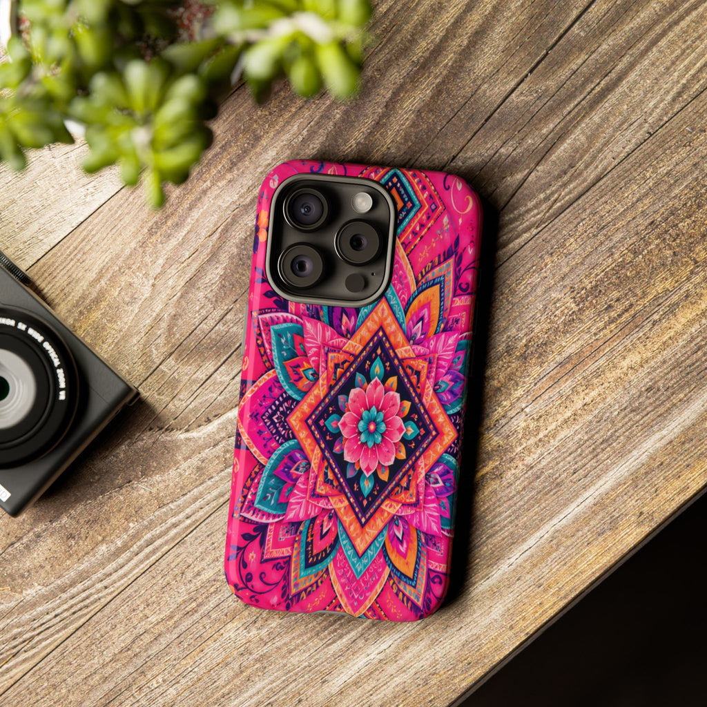 Floral Mandala Tough Phone Case — Pink Boho Protective Cover