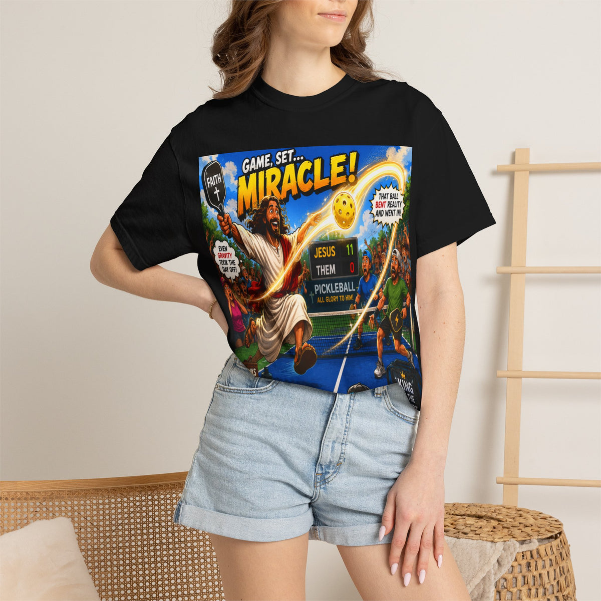 Game, Set, Miracle! Jesus Pickleball Graphic T-Shirt