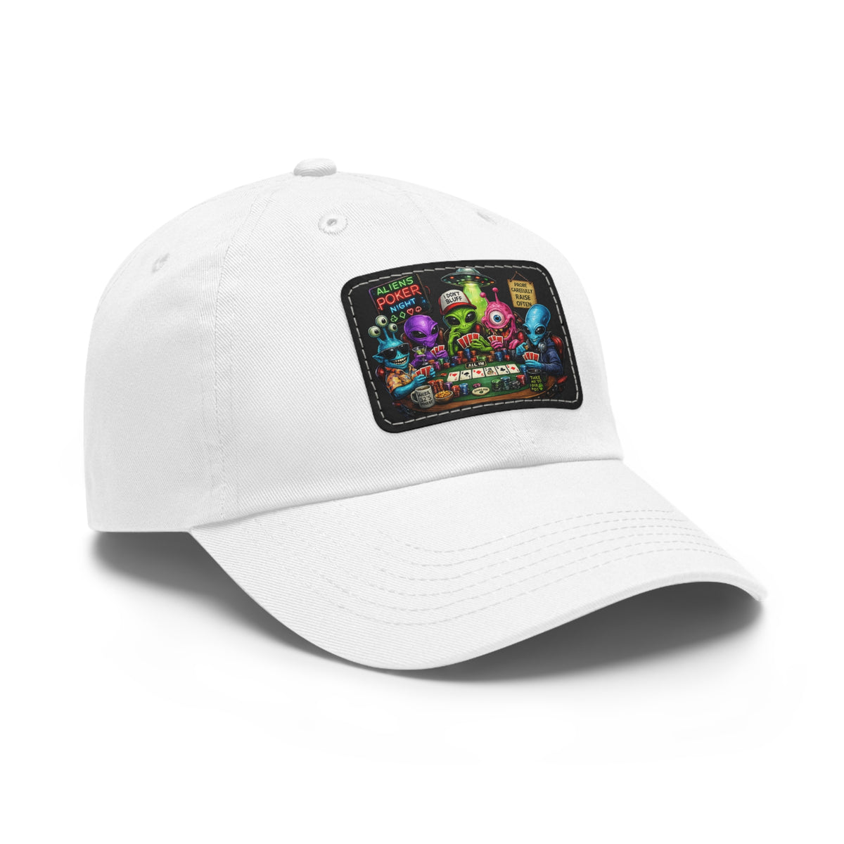 Alien Poker Crew Dad Hat | Leather Patch Baseball Cap
