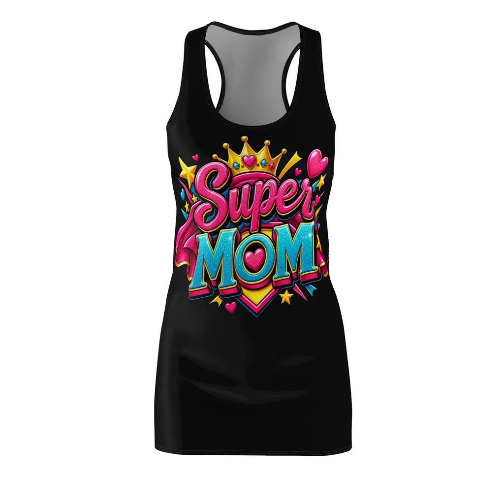 Super Mom graphic Racerback Dress | Colorful Crown Heart Stars