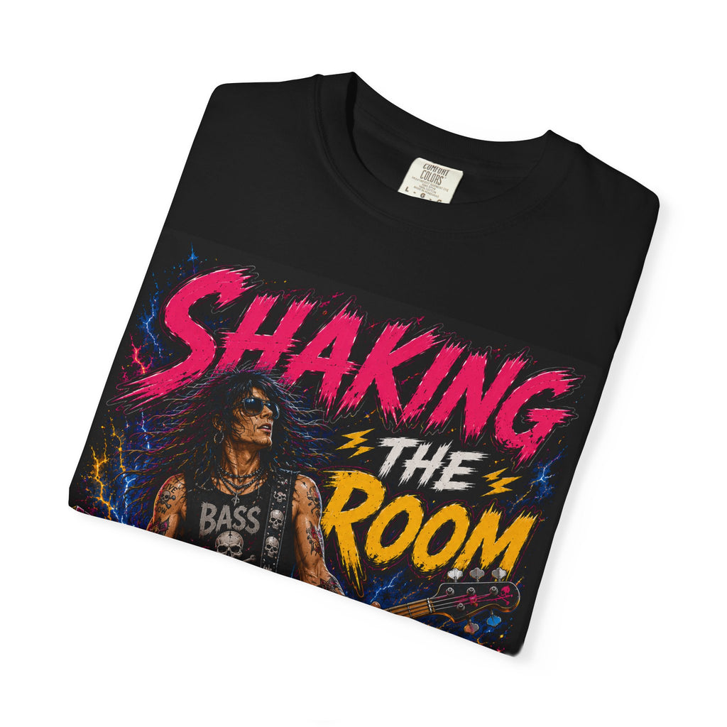 Shaking the Room Bass Player T-shirt | Retro Neon Rock Tee