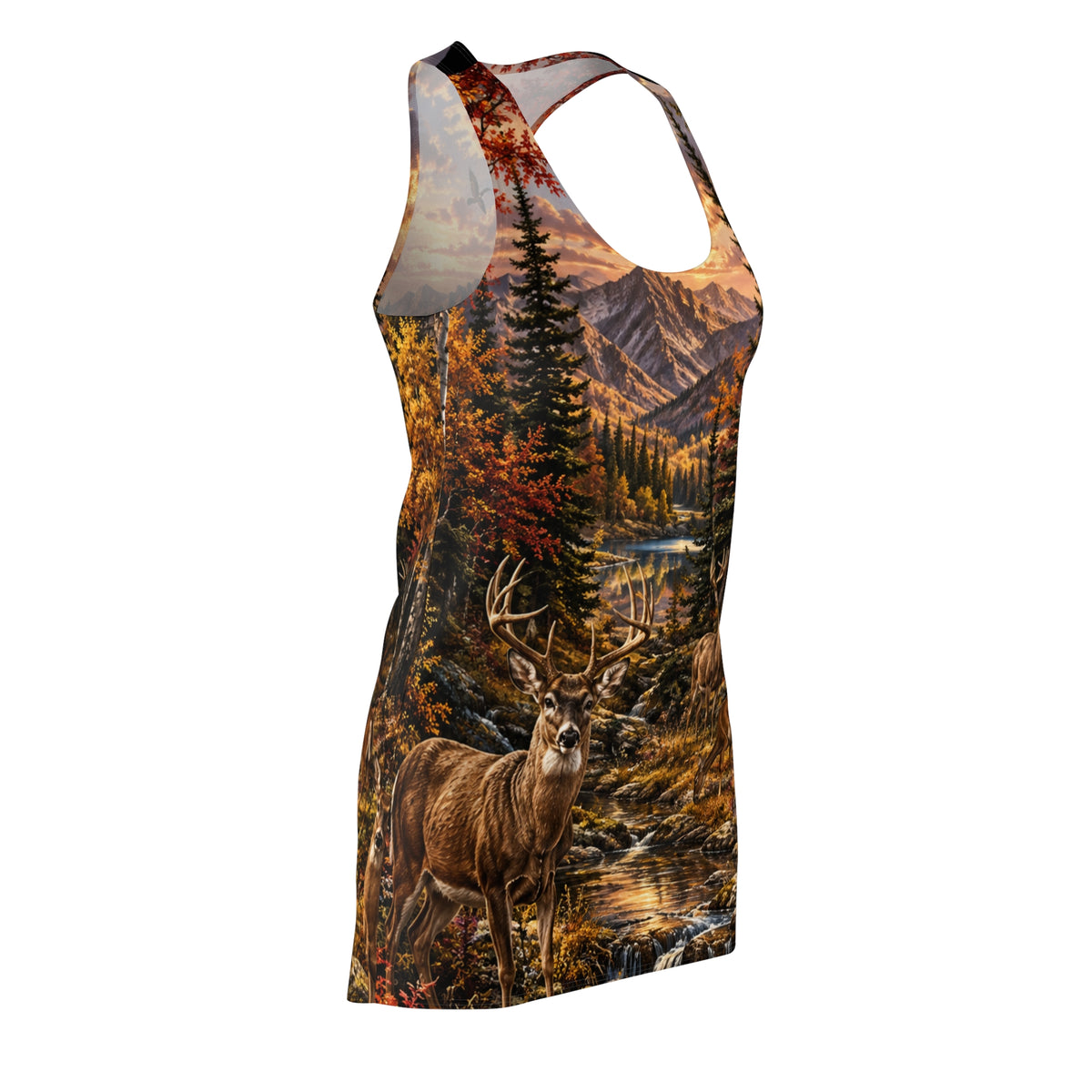 Racerback Dress - Autumn Mountain Deer Scenic Print