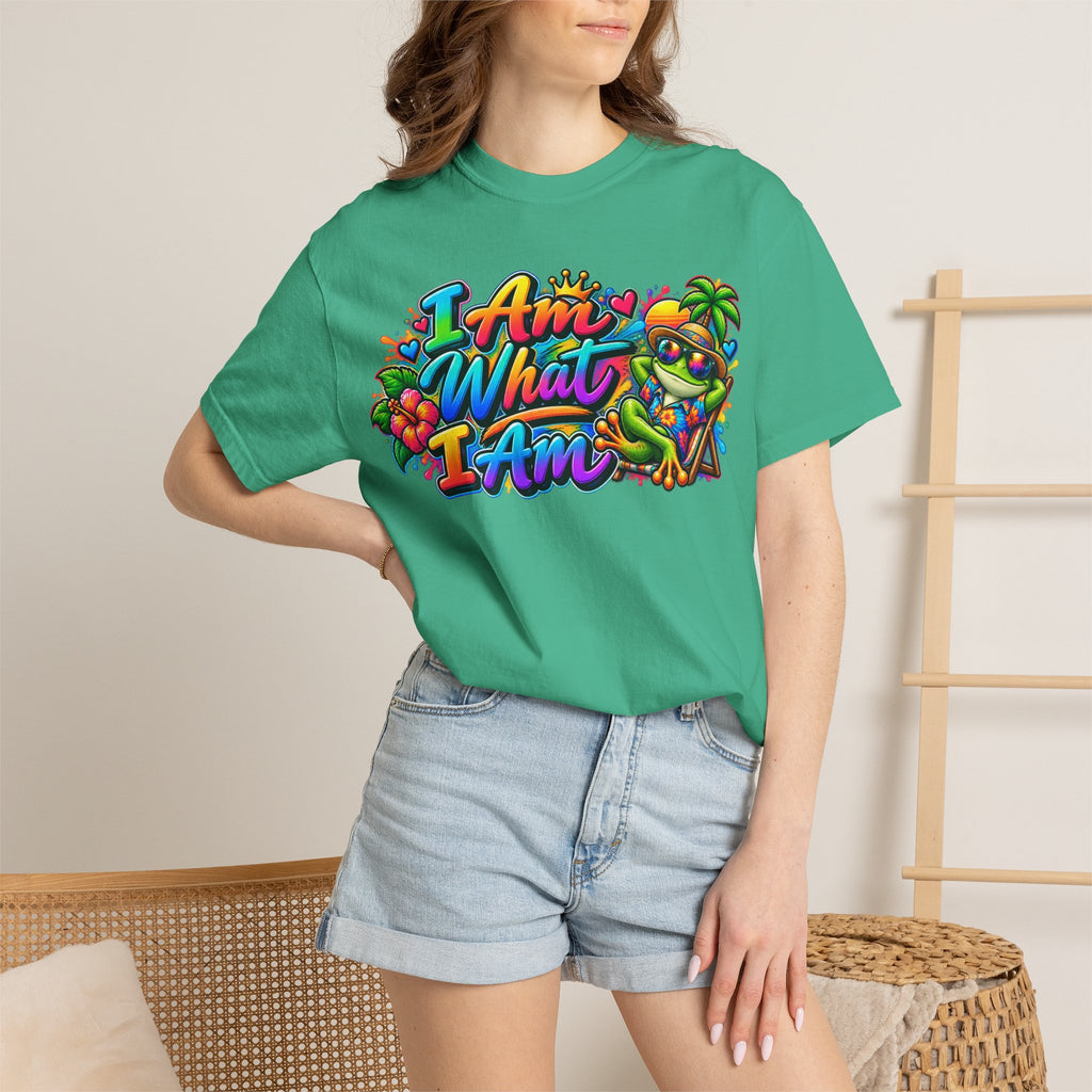 T-Shirt — "I Am What I Am" Colorful Tropical Frog Graphic Tee