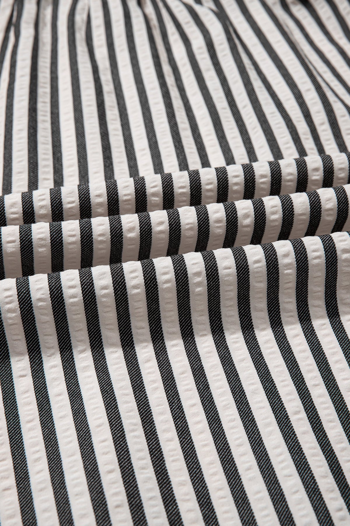 Stripe Scallop Trim Shirt Collar Maxi Dress