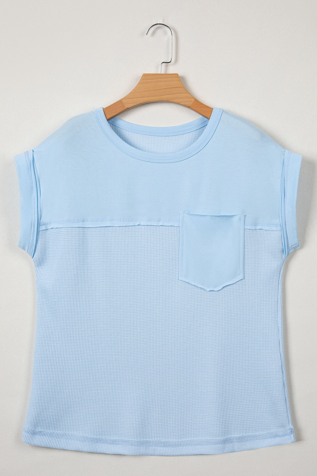 Waffle Patchwork Raw Seam Short Sleeve T-Shirt