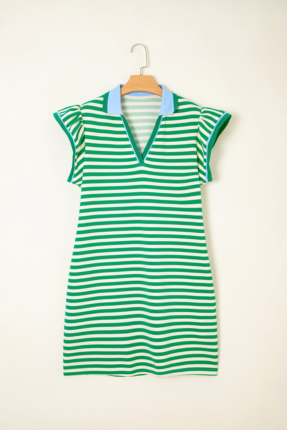 Stripe Flutter Sleeve Contrast Collar Mini Dress