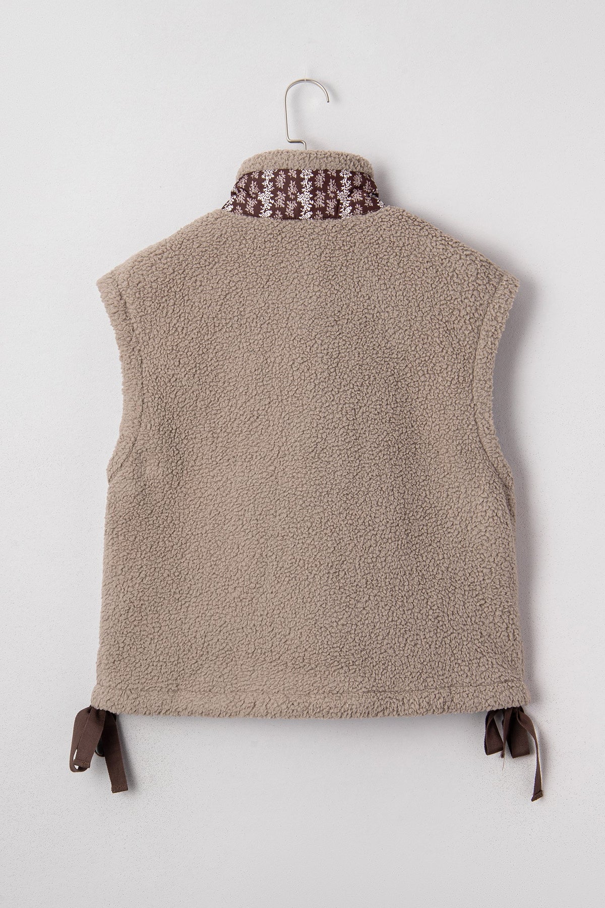 Floral Contrast Trim Fleece Side Bow Tie Vest