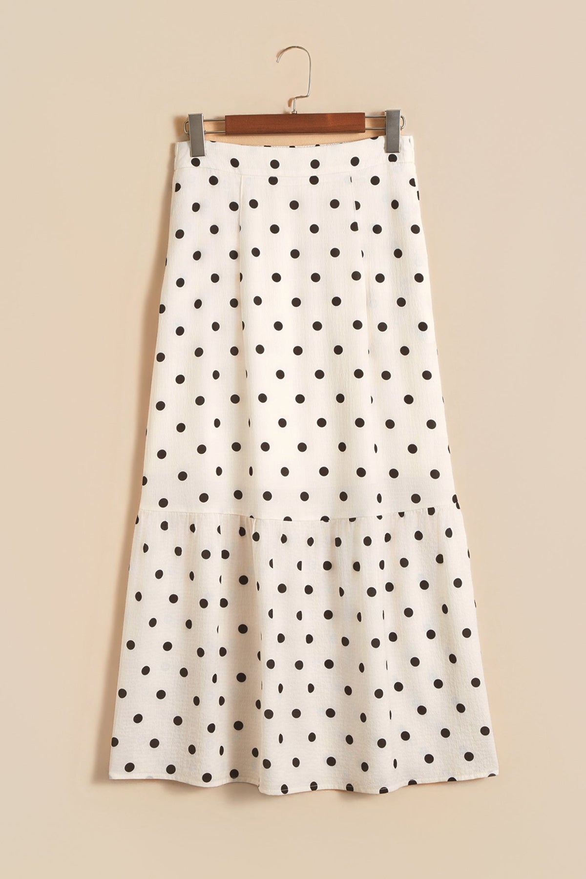 Polka Dot Ruffle Side Slit Maxi Skirt