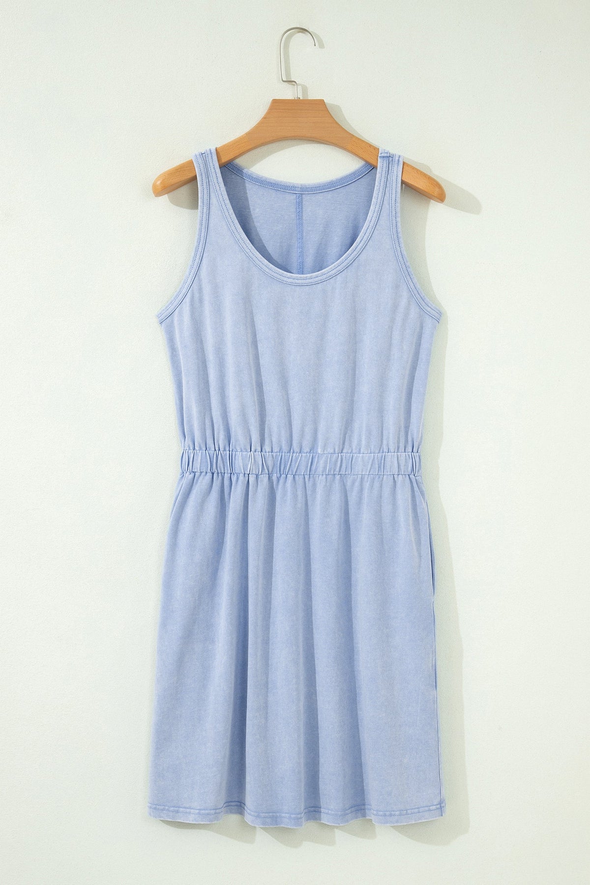 Mineral Wash Scoop Neck Elastic Waist Mini Dress