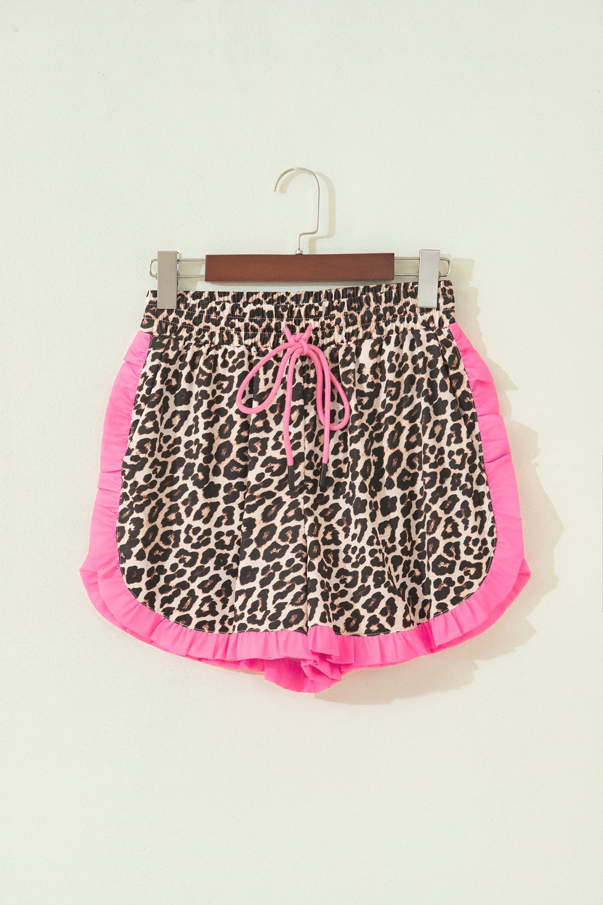 Polka Dot & Leopard Contrast Ruffle Trim Shorts