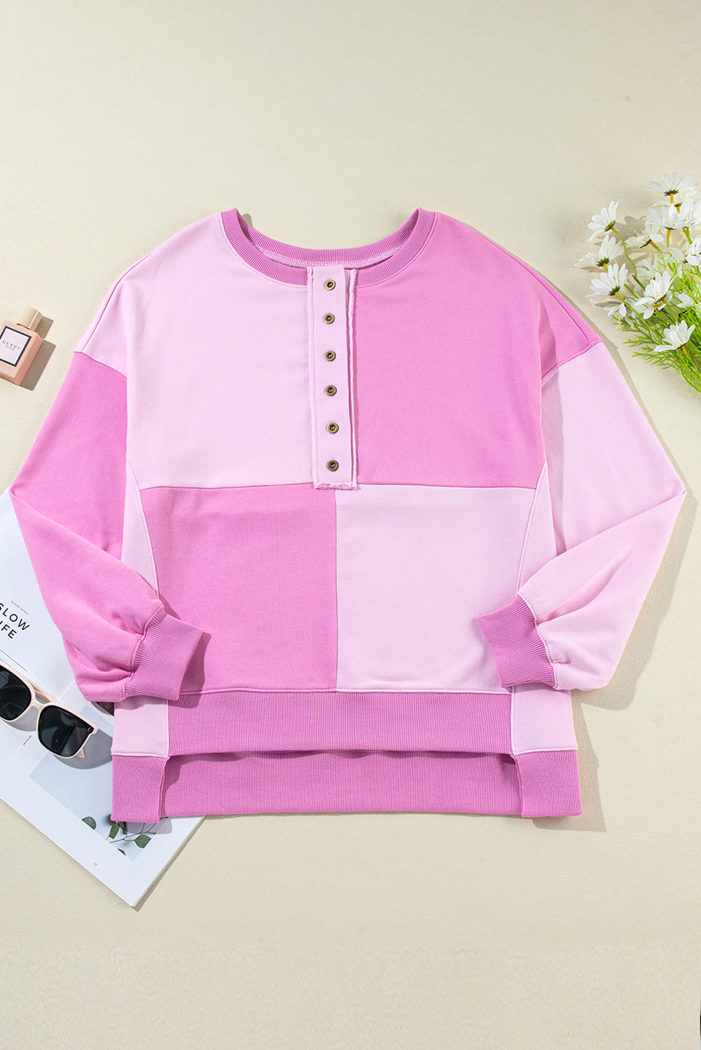 Colorblock Crewneck Henley Sweatshirt