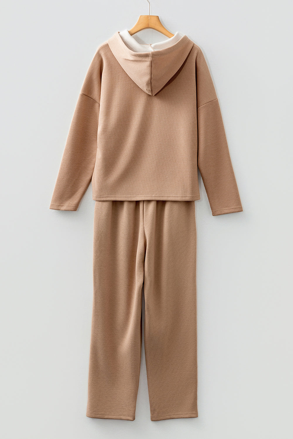Solid Corduroy Contrast Drawstring Hoodie & Pants Set