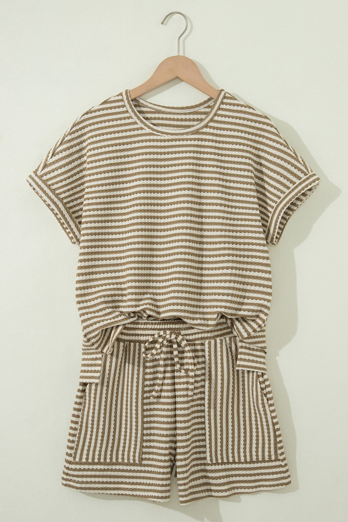 Stripe Textured Knit Top & Shorts Set