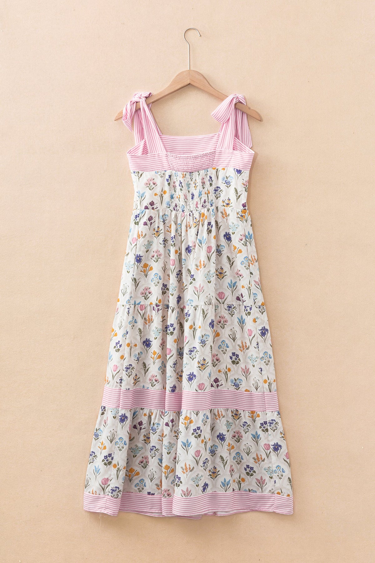 Floral Stripe Detail Knot Strap Maxi Dress