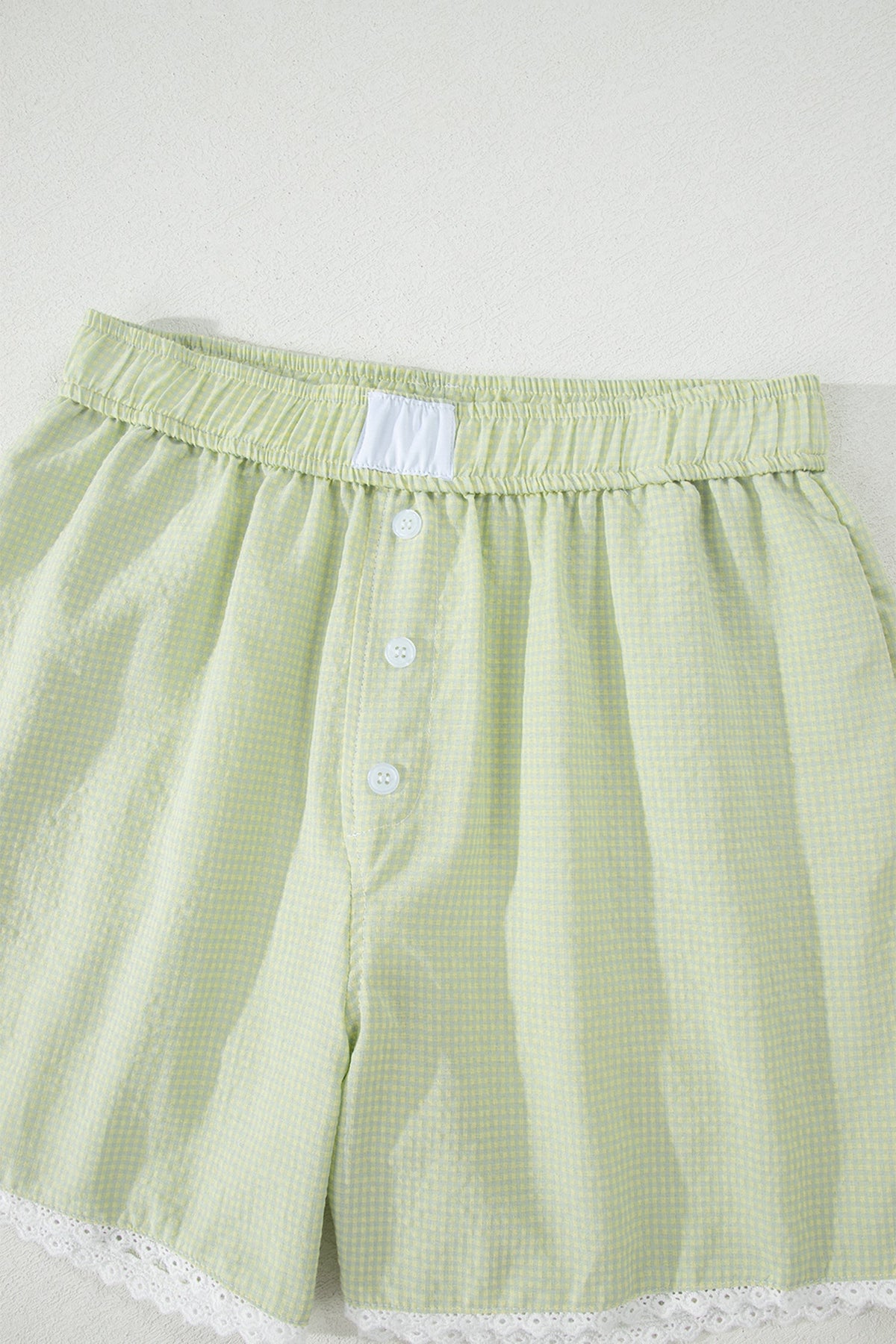 Gingham Plaid Button Lace Trim Boxer Shorts