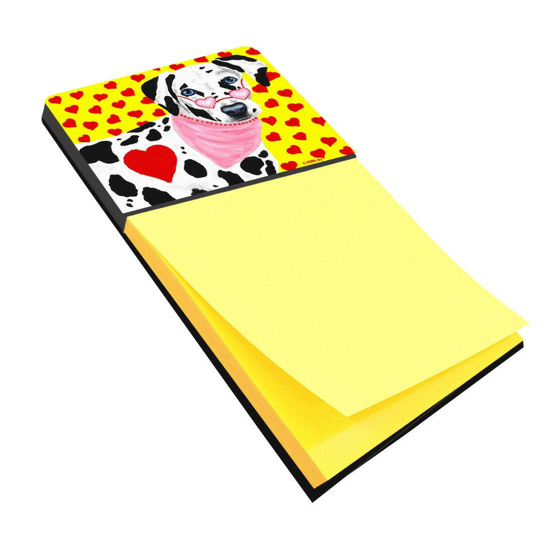 Hearts and Dalmatian Watercolor Sticky Note Holder Refillable Dispenser Desk Accessory 3x3 Pad Gift