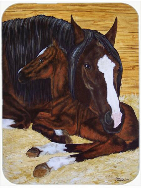 Bay Mare Foal Horse Cutting Board Tempered Glass Kitchen Cutting Surface, Heat Resistant Chopping, Non-Slip Feet, Food Prep & Serving