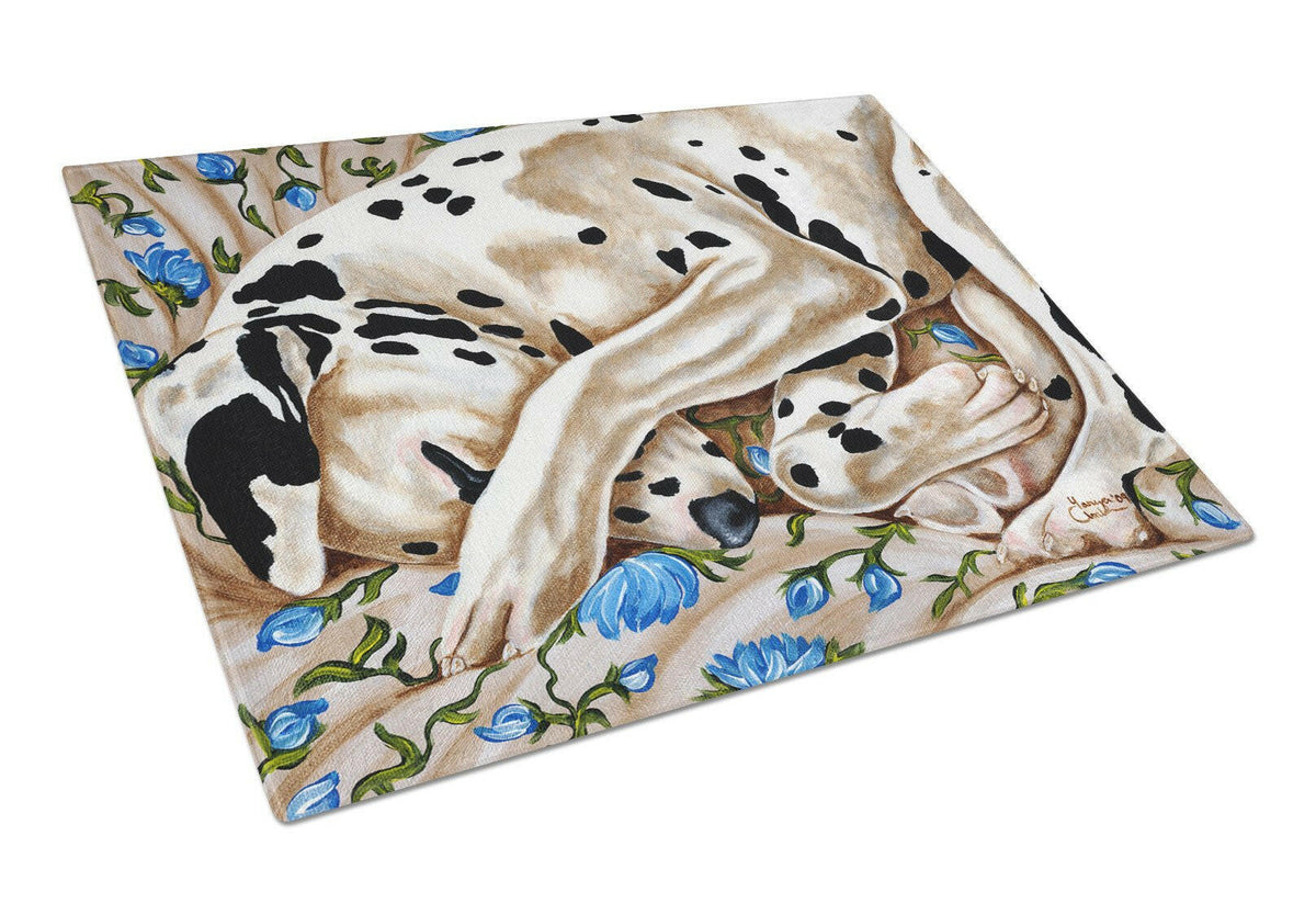Bed of Roses Dalmatian Cutting Board Tempered Glass Kitchen Cutting Surface, Heat Resistant Chopping, Non-Slip Feet, Food Prep & Serving