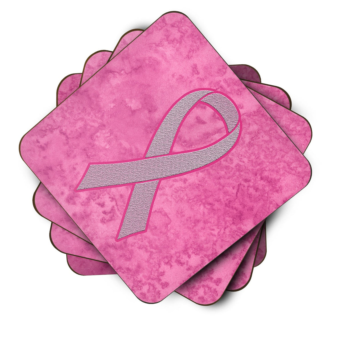 Pink Ribbon for Breast Cancer Awareness Foam Coasters Set of 4 Cup Coasters for Indoor Outdoor, Tabletop Protection, Anti Slip, Mouse pad Material