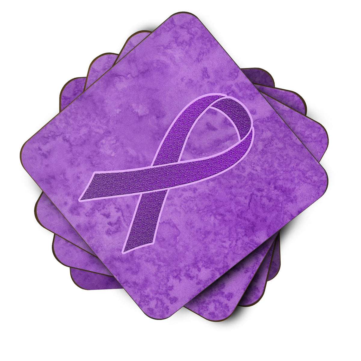 Purple Ribbon for Pancreatic and Leiomyosarcoma Cancer Awareness Foam Coasters Set of 4 Cup Coasters for Indoor Outdoor, Tabletop Protection, Anti Slip, Mouse pad Material