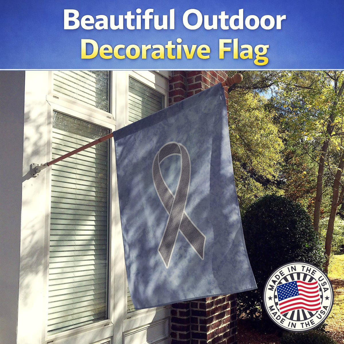 Grey Ribbon for Brain Cancer Awareness House Flag 28x40 Porch Sleeve Pole Decorative Outside Yard Banner Artwork Wall Hanging, Polyester