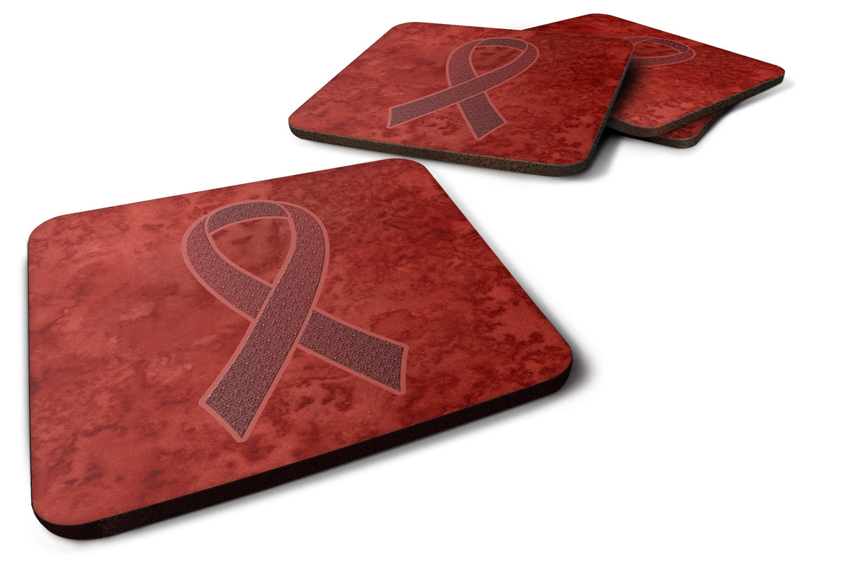 Burgundy Ribbon for Multiple Myeloma Cancer Awareness Foam Coasters Set of 4 Cup Coasters for Indoor Outdoor, Tabletop Protection, Anti Slip, Mouse pad Material