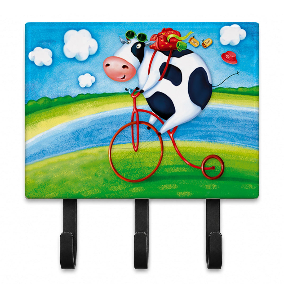 Cow riding Bicycle Leash or Key Holder Wall Hooks, Coat Rack Wall Mount, for Hanging Keys, Towels, Aprons, Leashes