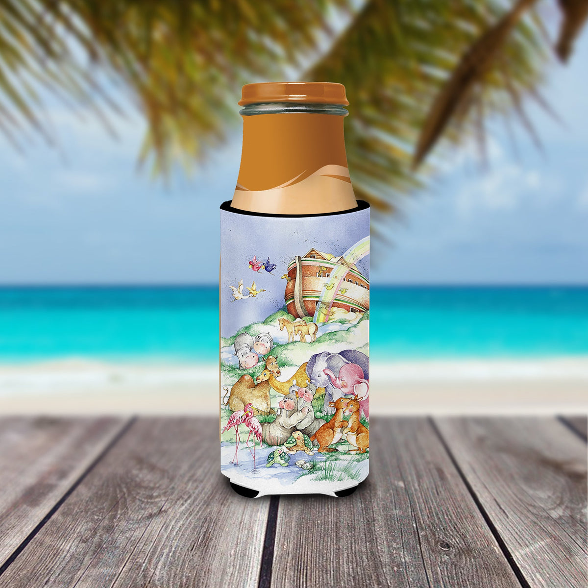 Noah's Ark  Slim Can Hugger , Insulated Foam Hugger for 12 oz Slim Cans, Beer Bottles & Water Bottles, Printed in USA