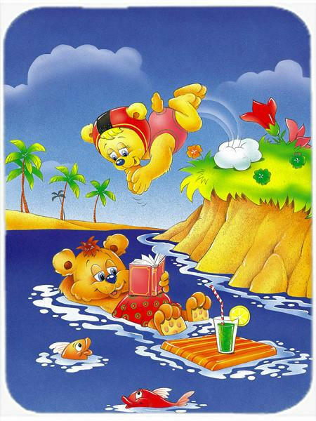 Teddy Bears Swimming and Diving Cutting Board Tempered Glass Kitchen Cutting Surface, Heat Resistant Chopping, Non-Slip Feet, Food Prep & Serving