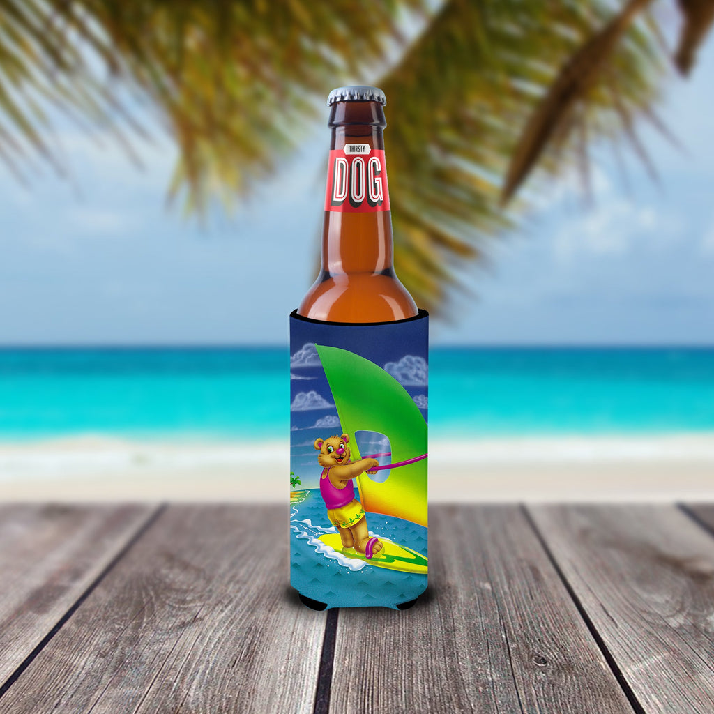 Teddy Bear Sailing Slim Can Hugger , Insulated Foam Hugger for 12 oz Slim Cans, Beer Bottles & Water Bottles, Printed in USA