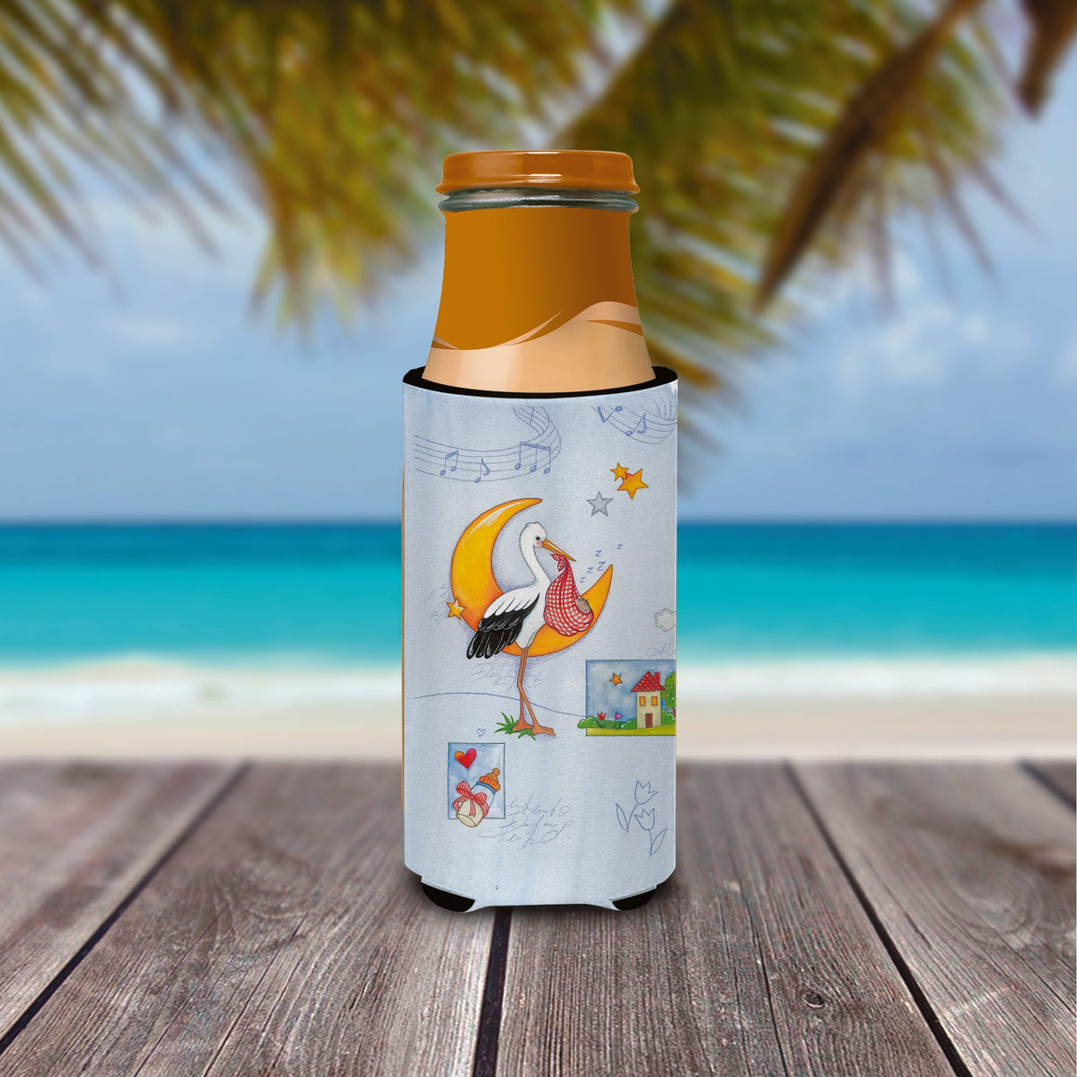 Expecting Stork bringing Baby Slim Can Hugger , Insulated Foam Hugger for 12 oz Slim Cans, Beer Bottles & Water Bottles, Printed in USA