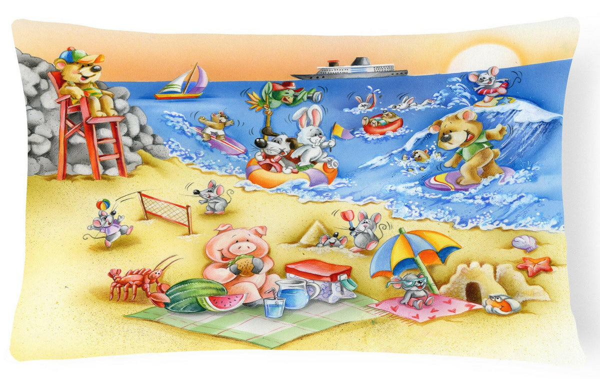 Animals Swimming at the Beach Decorative Throw Pillow 12x16 Indoor Outdoor Accent Cushion, Fabric Cover with Insert for Sofa, Bed, Porch & Living Room