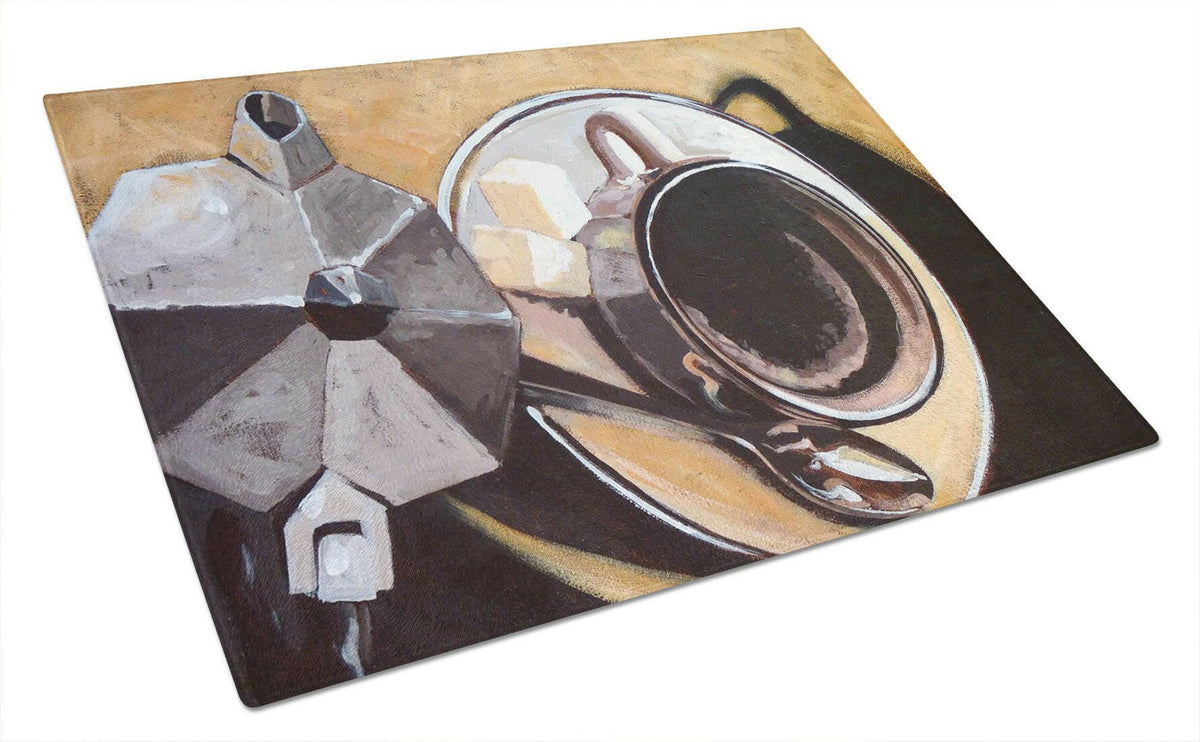 Coffee I by Roy Avis Cutting Board Tempered Glass Kitchen Cutting Surface, Heat Resistant Chopping, Non-Slip Feet, Food Prep & Serving