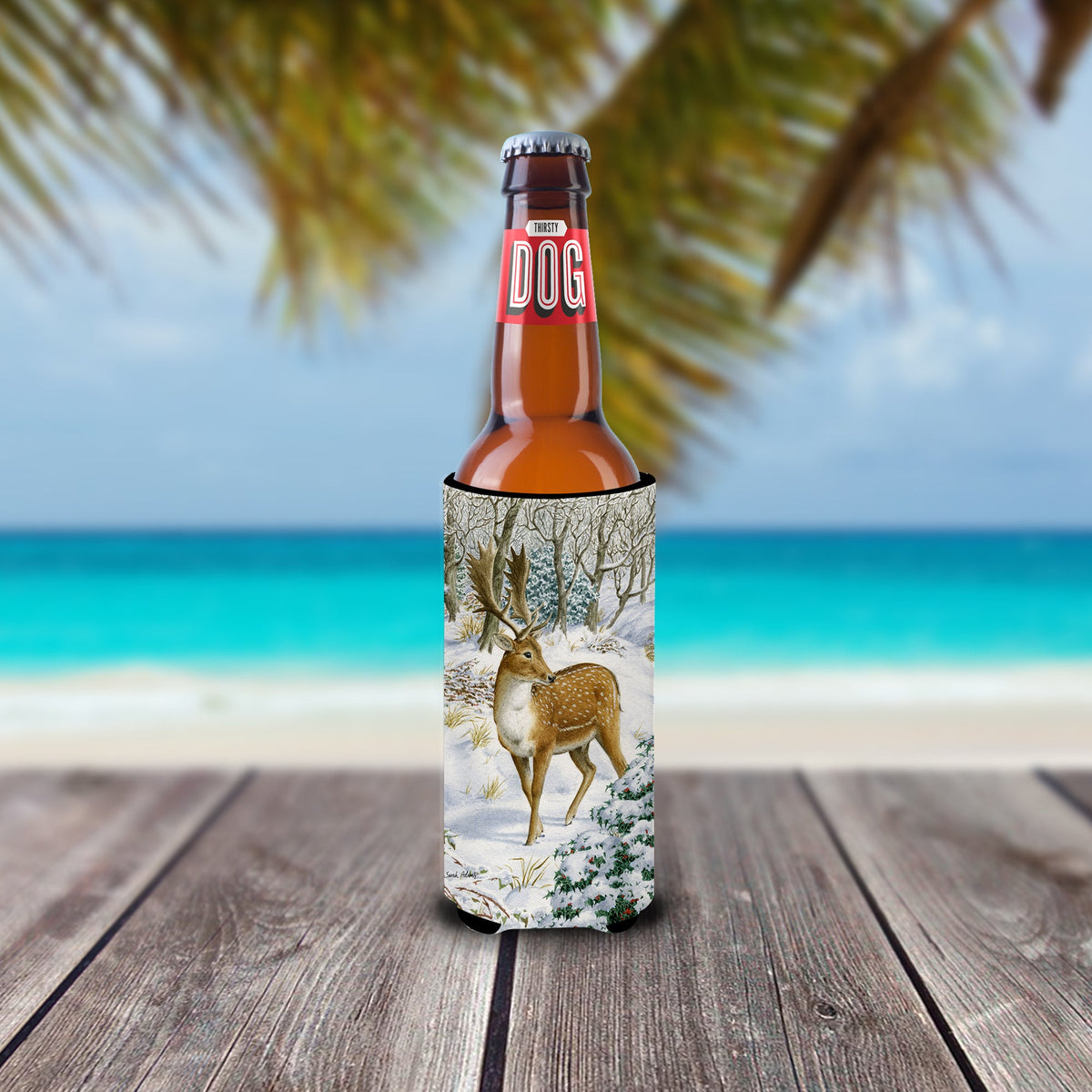 Fallow Buck Deer Slim Can Hugger , Insulated Foam Hugger for 12 oz Slim Cans, Beer Bottles & Water Bottles, Printed in USA
