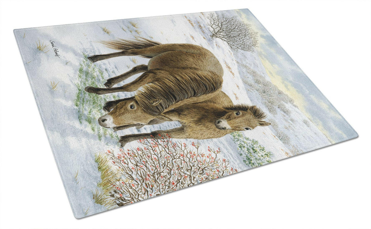 Exmoor Ponies Horse Cutting Board Tempered Glass Kitchen Cutting Surface, Heat Resistant Chopping, Non-Slip Feet, Food Prep & Serving