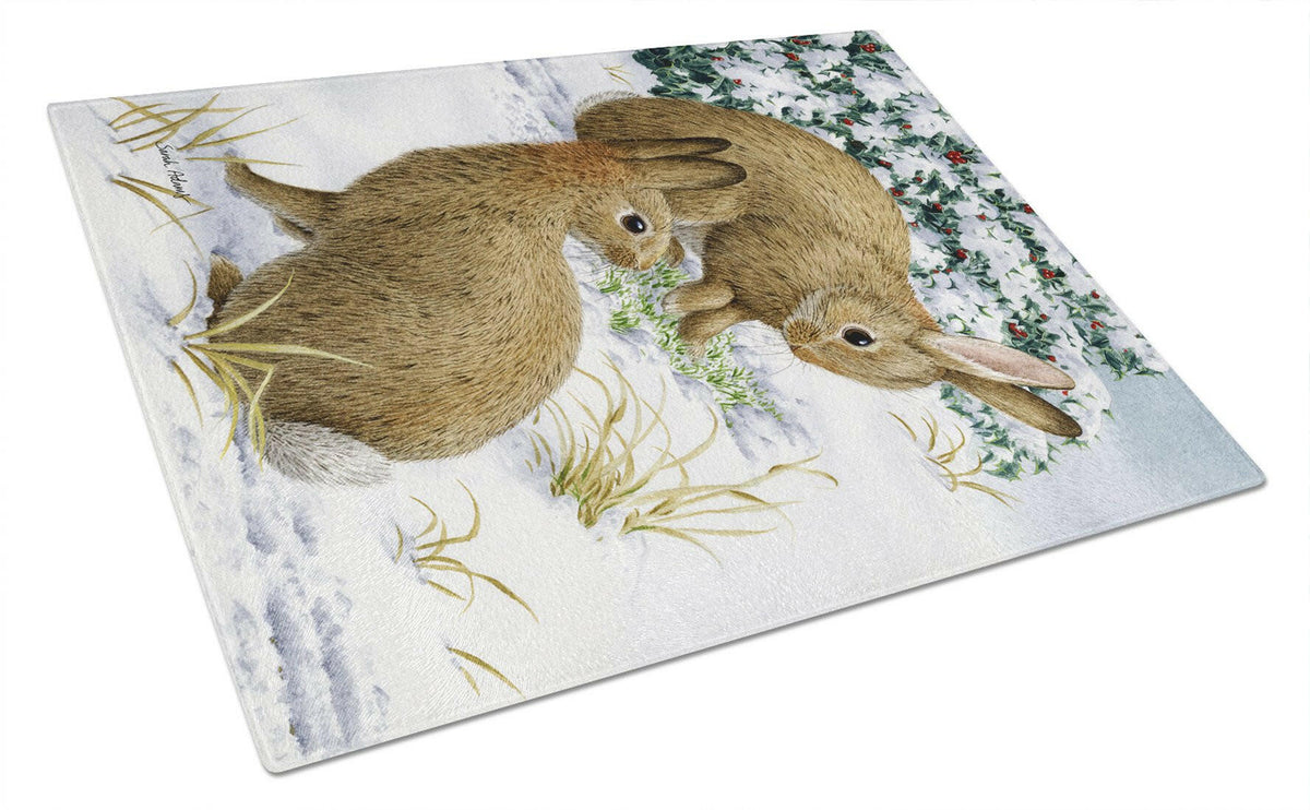 Rabbit searching for Grass in the Snow Cutting Board Tempered Glass Kitchen Cutting Surface, Heat Resistant Chopping, Non-Slip Feet, Food Prep & Serving
