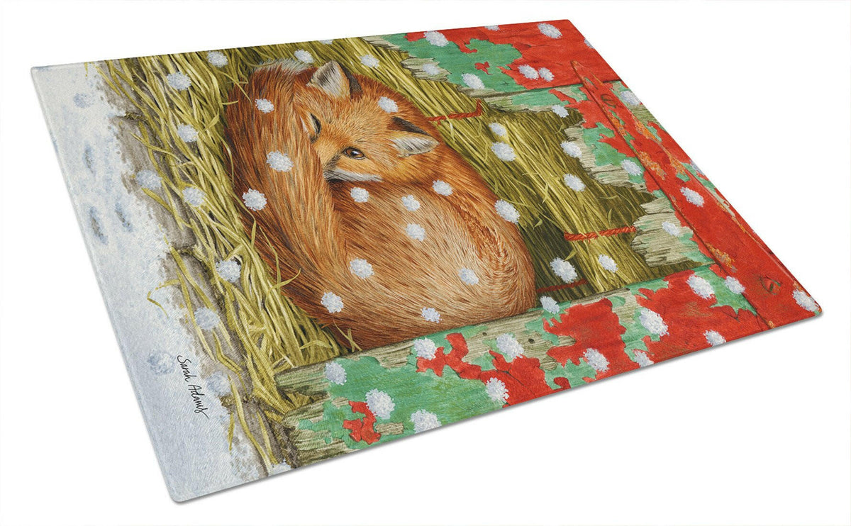 Fox Sleeping in the Snow Cutting Board Tempered Glass Kitchen Cutting Surface, Heat Resistant Chopping, Non-Slip Feet, Food Prep & Serving