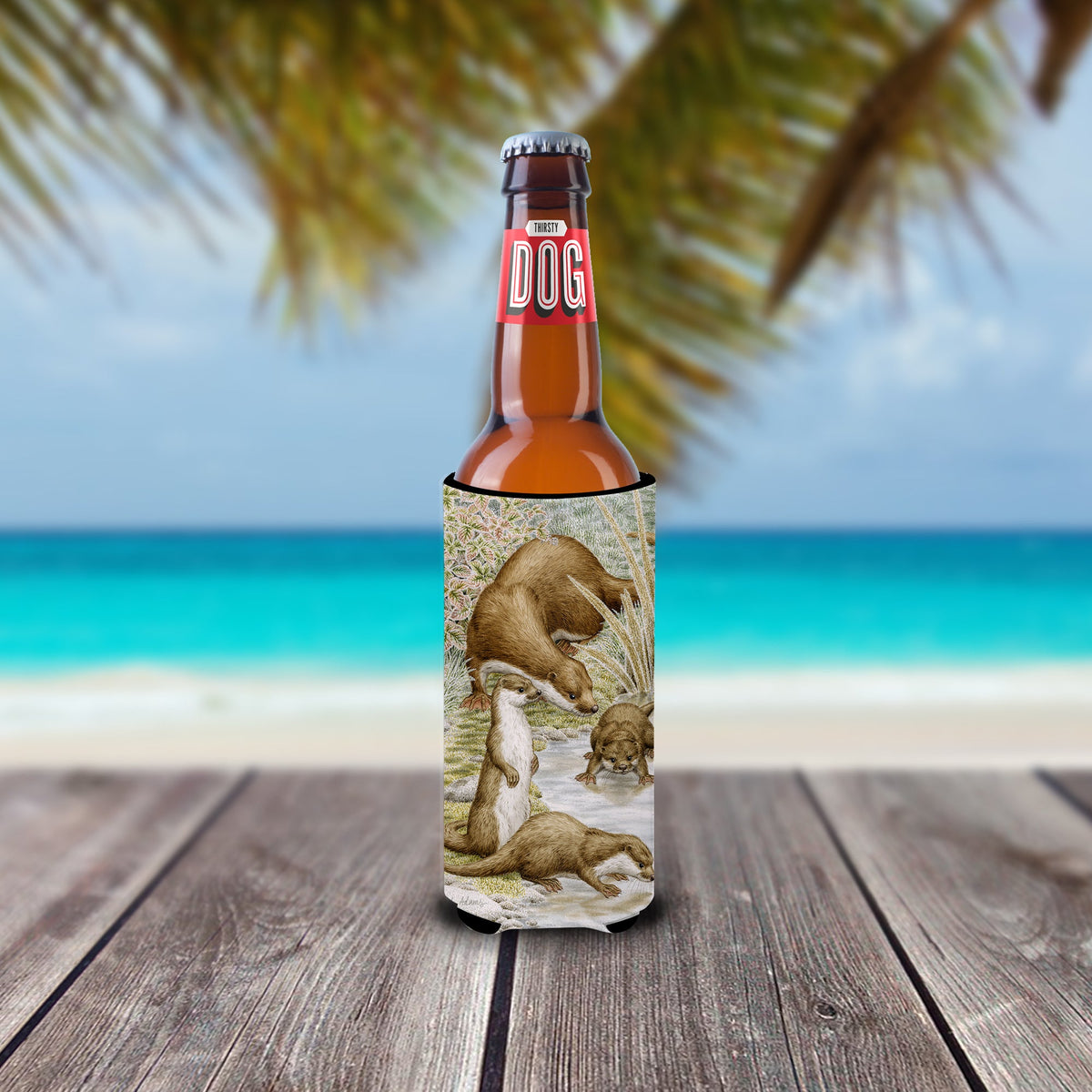 Otter Family Slim Can Hugger , Insulated Foam Hugger for 12 oz Slim Cans, Beer Bottles & Water Bottles, Printed in USA