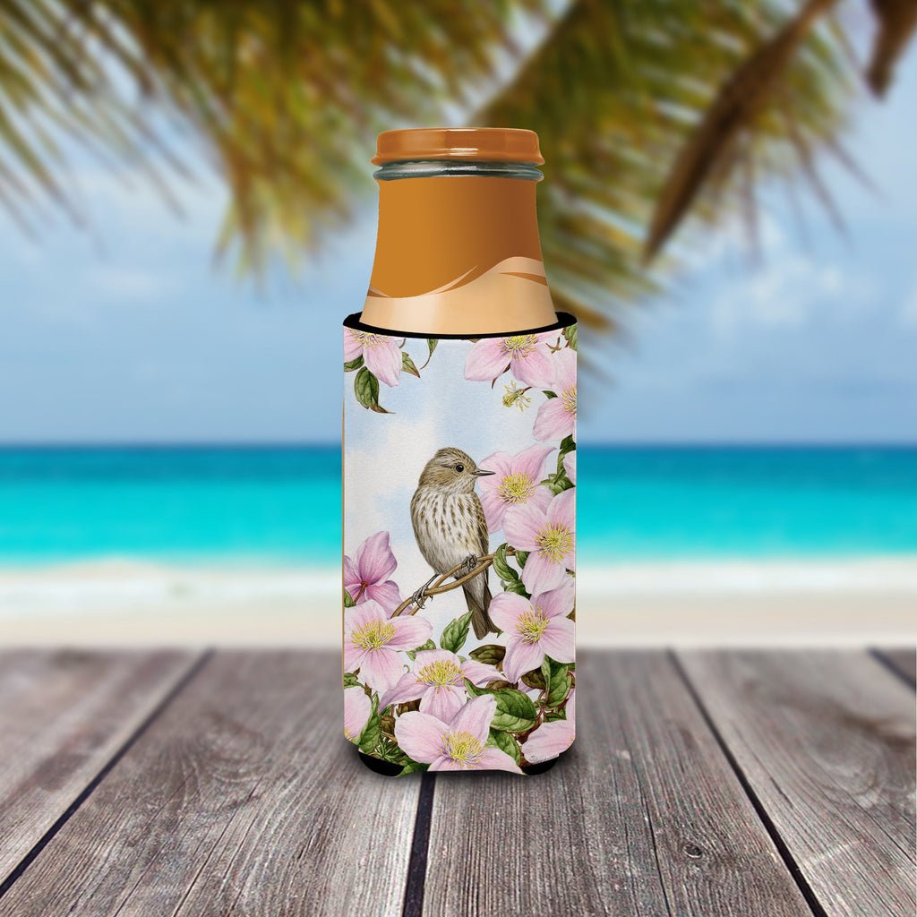 Spotted Flycatcher Slim Can Hugger , Insulated Foam Hugger for 12 oz Slim Cans, Beer Bottles & Water Bottles, Printed in USA