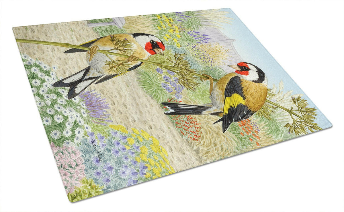 European Goldfinches Cutting Board Tempered Glass Kitchen Cutting Surface, Heat Resistant Chopping, Non-Slip Feet, Food Prep & Serving